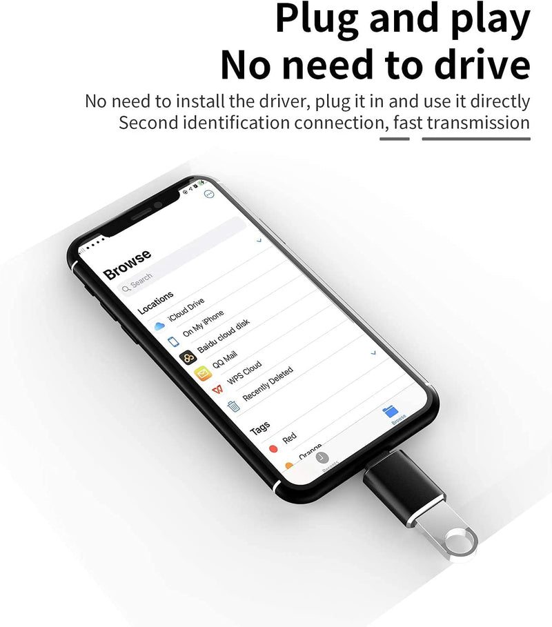 (Apple MFi Certified)Lightning Male to USB3.0 Female Adapter OTG Cable,2 Pack Portable USB Camera Adapter OTG Data Sync Cable for iPhone13/12/11/Xr/X/XS/8/7/Card Reader/Flash Drive/Mouse/MIDI Keyboard Black