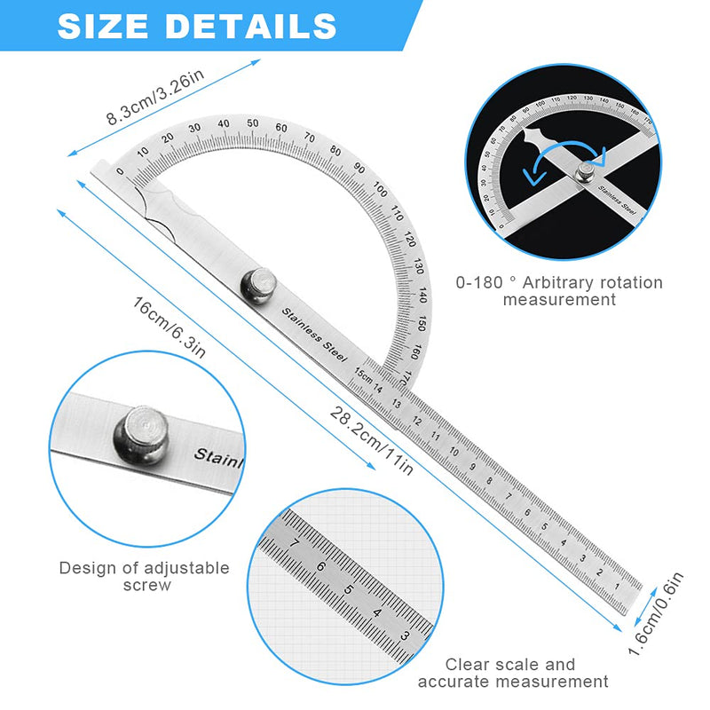 FEMONGY Protractor, Metal Protractor 0-180° Stainless Steel Goniometer with Locking Screw, Universal Protractor with Scale Ruler for School Carpenter DIY Painting Drawing Marking (150mm) 150mm