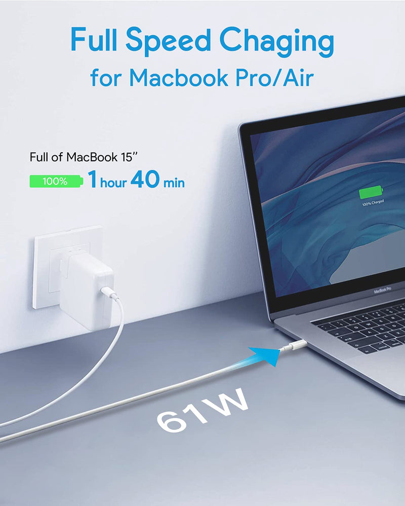 HuanXiLu Replacement Mac Book Pro Charger, 61W USB C Charger Power Adapter for MacBook Pro 13 Inch 12 Inch,for MacBook,Included USB-C to USB-C Charge Cable (6.6ft/2m)
