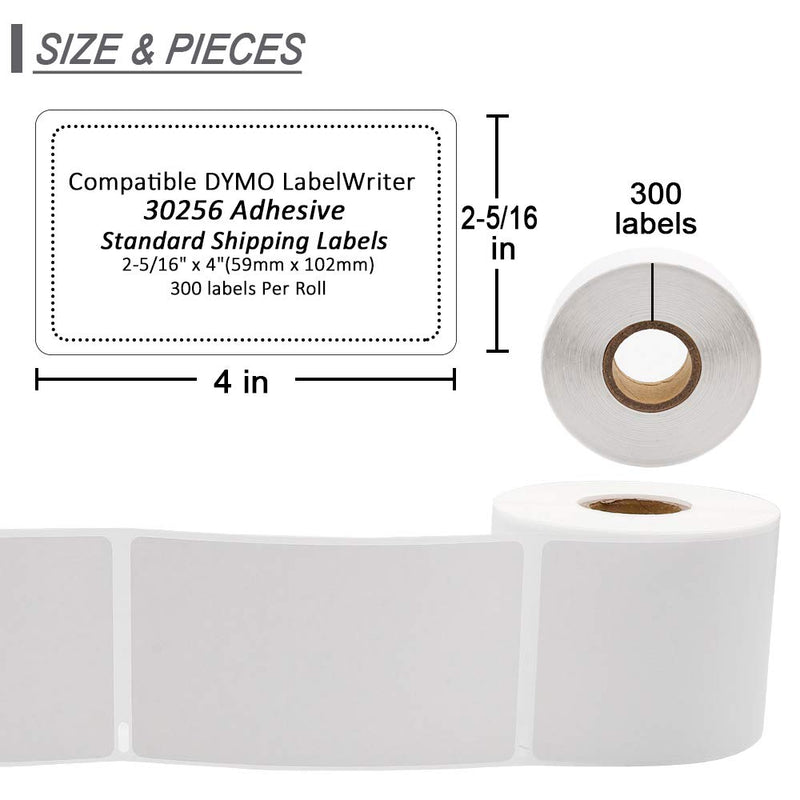 Label KINGDOM Compatible Paper Roll Replacement for Dymo 30256 Standard Large Shipping Labels 2-5/16'' x 4'' LW White Labels for LabelWriter 450 Twin Turbo Duo (59 mm x 102 mm, 300/Roll, 1 Roll) 2-5/16'' x 4''