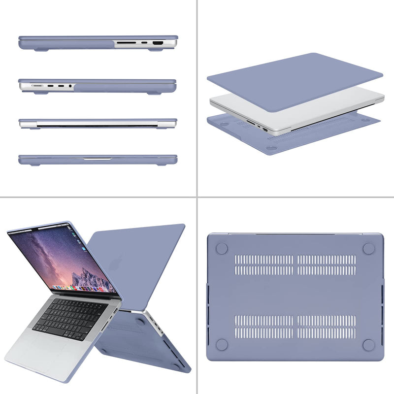 MOSISO Compatible with MacBook Pro 16 inch Case 2021 2022 Release A2485 M1 Pro/Max with Liquid Retina XDR Display Touch ID, Plastic Hard Shell&Keyboard Skin&Screen Protector&Storage Bag, Lavender Gray