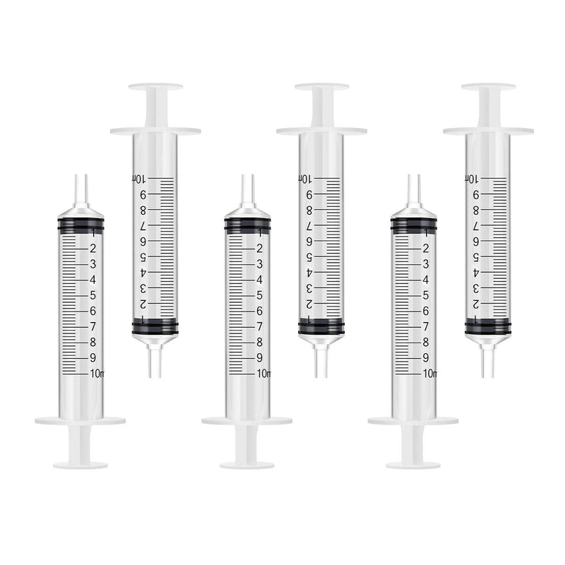 6 Pack - 10ml Plastic Syringe with Measurement, No Needle Suitable for Refilling and Measuring Liquids, Feeding Pets, Oil or Glue Applicator 10ML NO Needle