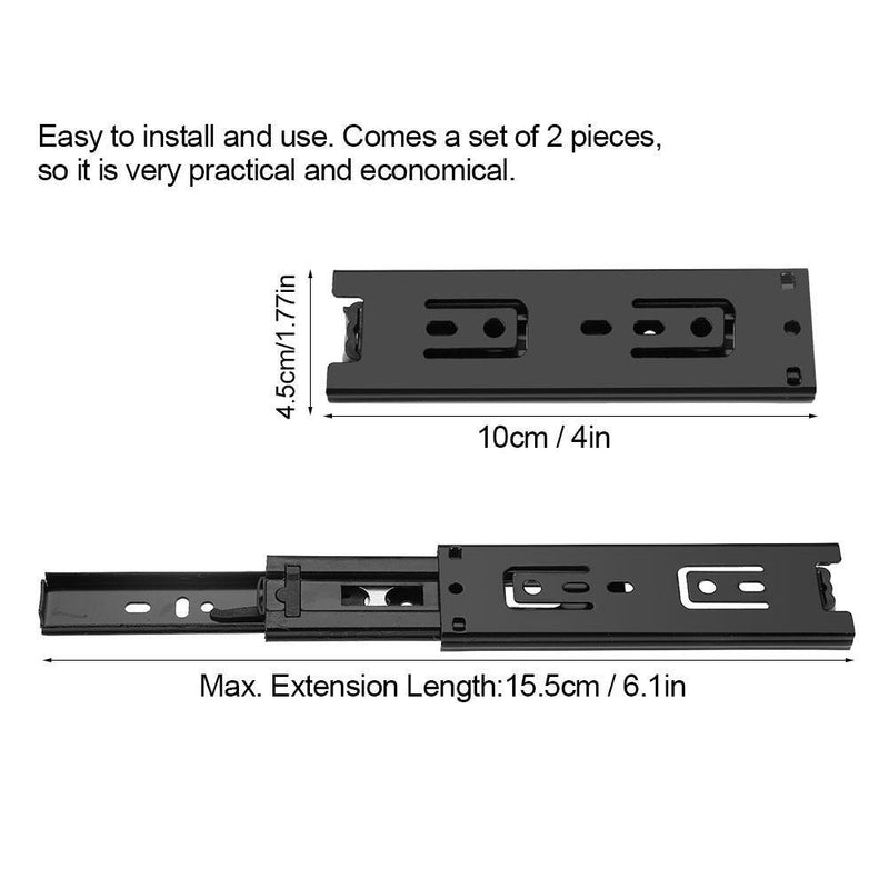 Pssopp 2PCS Drawer Slides 3 Section Heavy Duty Drawer Slides Side Mount Ball Bearing Metal Drawer Runners Rails Track for Kitchen Cupboard Wardrobe Slide Rail 4in