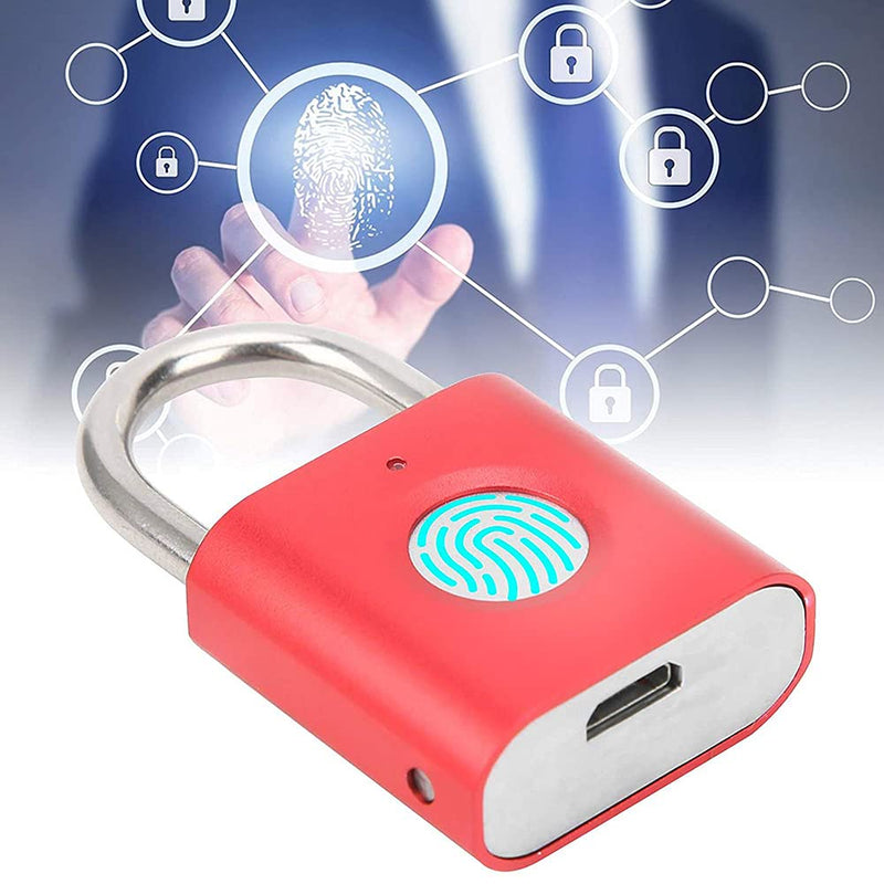 Fingerprint Gym Lock [2-Pack, Blue & Red] eLinkSmart Mini Fingerprint Padlock, Colourful Metal Keyless Thumbprint Lock for Luggage, School Bag, Toolbox, Gym Locker R+B