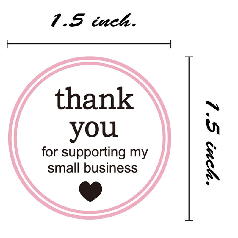 1.5" Round Thank You for Supporting My Small Business Sticker Labels with Hearts - Waterproof Printed Pink/White Small Business Thank You Stickers 500 Thank You Labels Per Roll White 1.5Inch