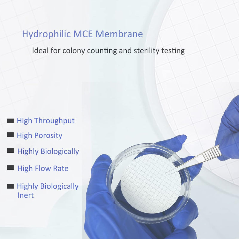 ALWSCI Pack of 100 MCE membrane filters, sterile MCE grid membrane filters, diameter: 47 mm, pore: 0.45um, individually packed pack 0.45um
