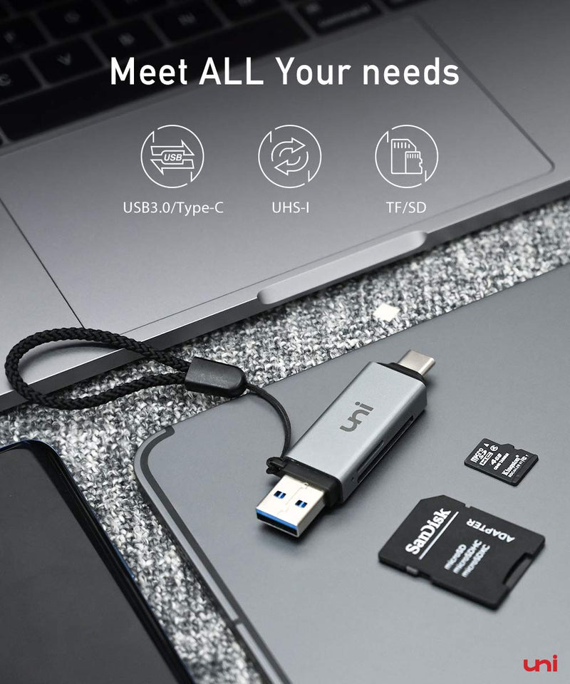 SD Card Reader, uni USB C Memory Card Reader Adapter USB 3.0, Supports SD/Micro SD/SDHC/SDXC/MMC, Compatible for MacBook Pro, MacBook Air, iPad Pro 2018, Galaxy S20, Huawei Mate 30, and More