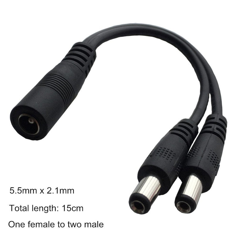 DZYDZR 1 Meter 2.1mm x 5.5mm DC 12V Adapter Cable DC Plug Extension Cable + 2pcs 2 Way Splitter Cable Male to Female Black, for LED, CCTV, Car, Monitors
