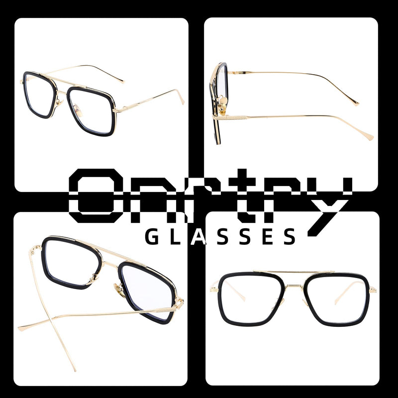 Onrtry Tony Stark Blue Light Blocking Glasses for Men Women Retro Metal Frame Iron Man Spider-Man Eyeglasses A1 Gold Black Frame 50 Millimeters