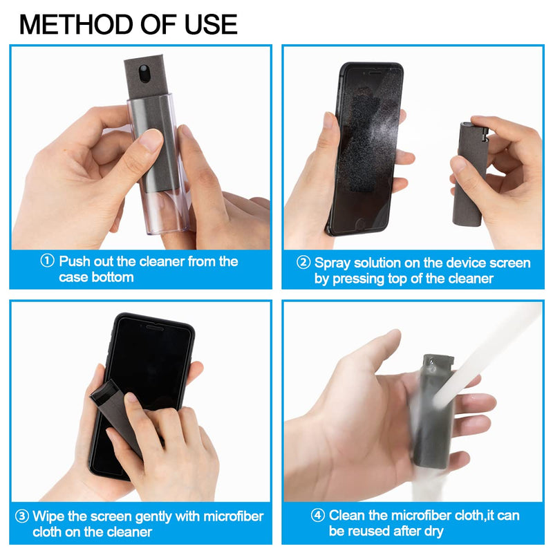 Screen Cleaner Touchscreen Mist Spray, walrfid Cleaning Kit for Electronic Smart Phone TV, Laptop, Tablet, PC, Computer Monitor LCD Flat Screens, Eyeglasses, Compatible with iPhone iPad MacBook Pro Grey