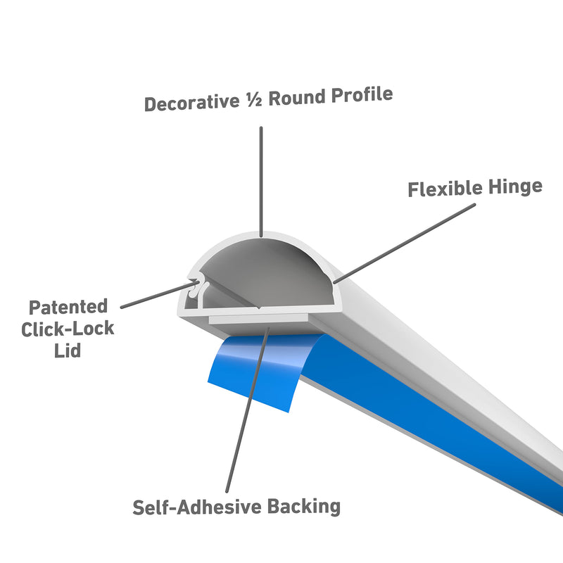 D-Line Cord Cover White, 15.7 Inch One-Piece Half Round Cable Raceway, Paintable Self-Adhesive Cord Hider, TV Wire Hider, Electrical Cord Management - 0.78" (W) x 0.39" (H) x 15.7" Length Small
