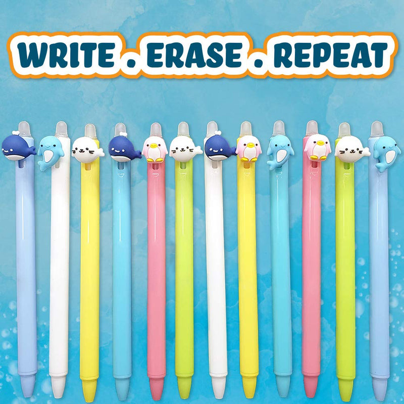 BUNMO Erasable Pens - Cute Kawaii Accessories - 12 Ink Pens Include 12 Extra Ink Refills. Cute Pens Make Great School Supplies or Office Supplies