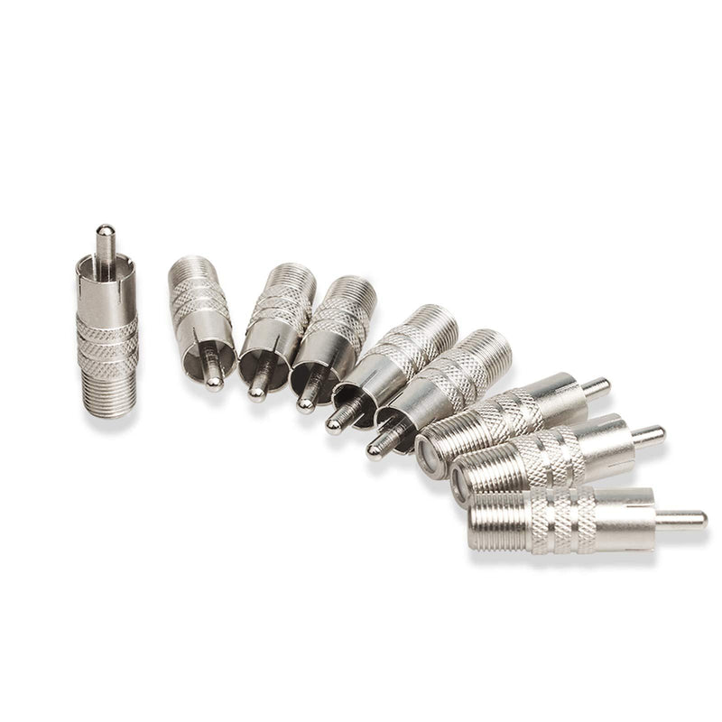 10 Pack F Type Female to RCA Male Coaxial Cable Adapter, Straight Coupler Adapter Connector for Video Audio (Nickel Plated)