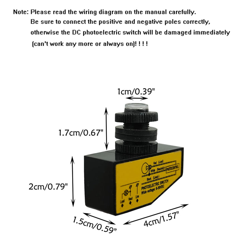 Proshopping DC 12V 24V 36V 48V Outdoor Sensor Photoelectric Switch, 3.5A Dusk to Dawn Photocell Switch, Mini Auto Photoswitch, Hard-Wired Post Eye Light Control Switch - for Outdoor Light(DC8-50V) DC8-50V 3.5A