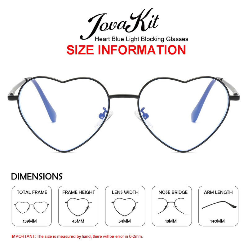 JOVAKIT Heart Shaped Blue Light Blocking Glasses for Women Fashion Vintage Lovely Style Metal Frame Eyeglasses 04 Black 54 Millimeters