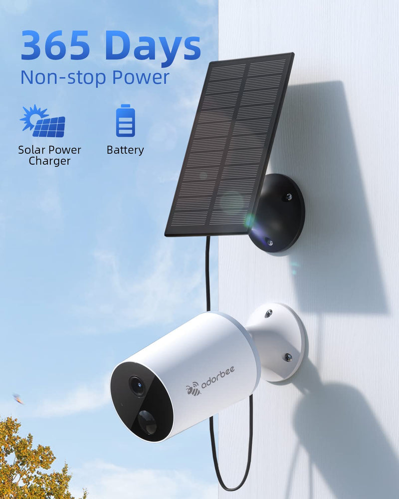 Security Cameras Wireless Outdoor with Solar Panel: 1080p WiFi Camera Rechargeable Battery Powered Night Vision for Home Outside Video Surveillance System Works with Adorcam App