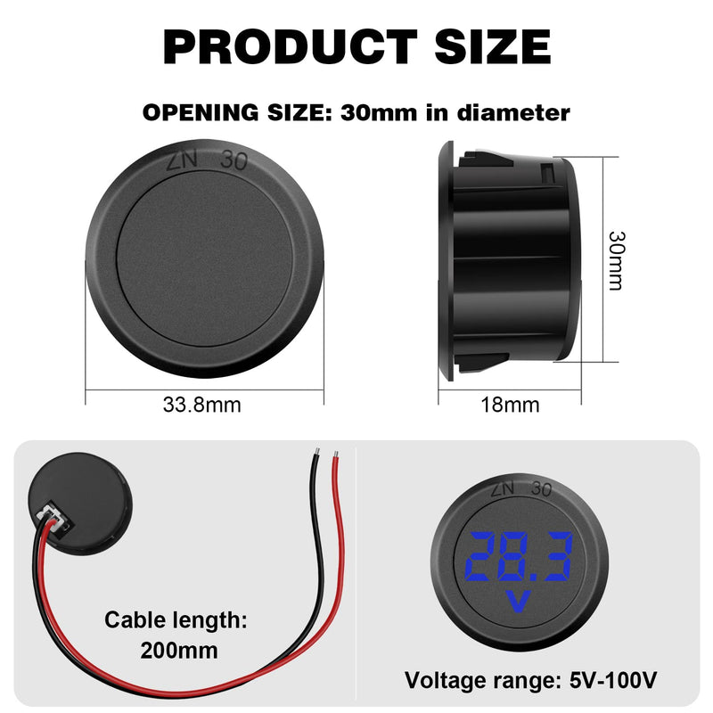 2 Pieces 12V DC Voltmeter Waterproof Digital Display Voltmeter LED Display Voltage Meter for Car Motorcycle SUV ATV Marine (Blue) Blue