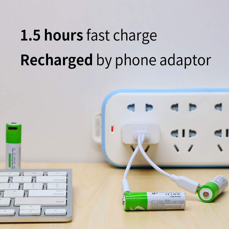 USB AA Lithium ion Rechargeable Battery, High Capacity 1.5V 2600mWh Rechargeable AA Battery, 1.5 H Fast Charge, 1200 Cycle with Type C Port Cable, Constant Output,4-Pack 4* AA battery