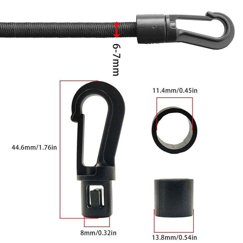GEUNTECH 1/4" Elastic Bungee Shock Cord - Kayak Stretch String Rope with Bungee Shock Cord Hook Suitable for Kayaks Boat Camping Accessories, Exercise, Fitness and Outdoor Enthusiasts 10 Feet rope + 4 Hooks