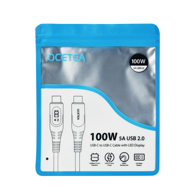 Ocetea 100W USB C to USB C cable, 1M 5A fast charging cable PD QC5.0 with LED display, compatible with iPhone 15/15 Pro/15 Pro Max MacBook Pro Air iPad Pro Air Galaxy S23 S22 Pixel Switch Black