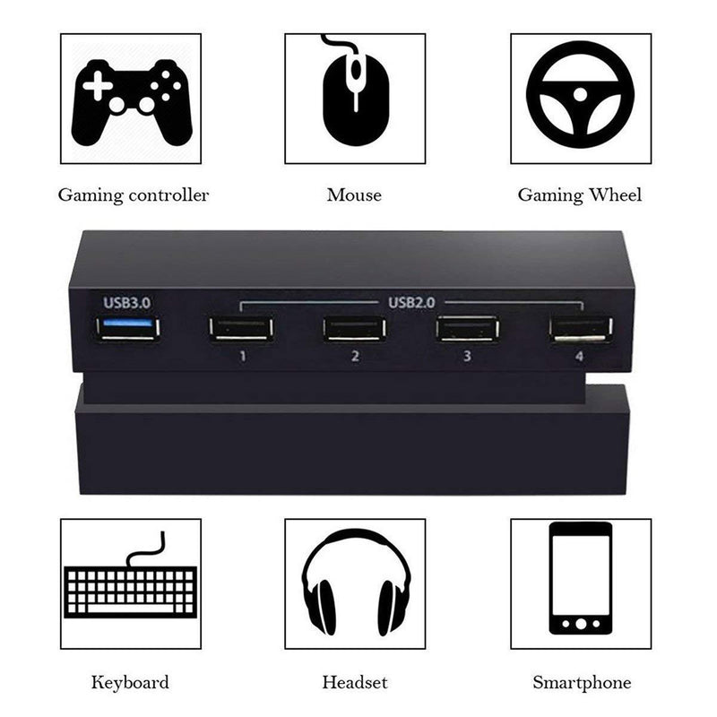 Linkstyle 5 Port HUB for PS4, USB 3.0 High Speed Charger Controller Splitter Expansion for Playstation 4 PS4 Console, Not for PS4 Slim, PS4 PRO