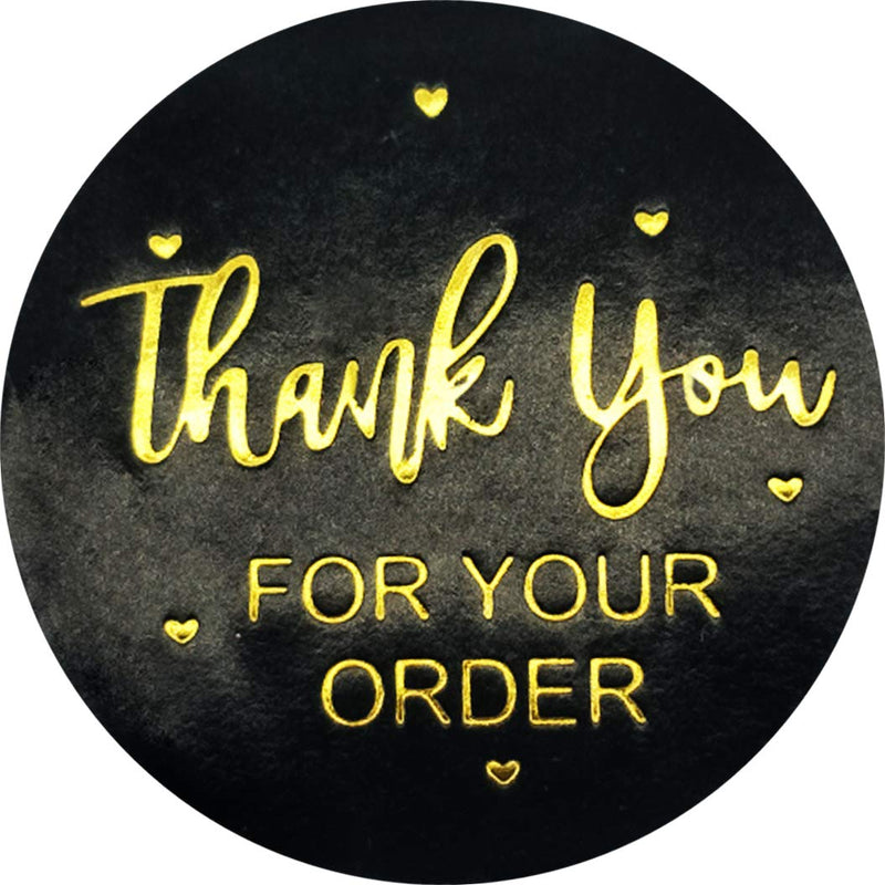 Unihom - Thank You for Your Order Stickers Roll (Set of 2, 1000 pcs) 2.5 cm / 1 inch Self Adhesive Label Boutique Supplies for Business Letter, Gift Packaging, Customer Mailer & Retail (Gold & Black) 2.5cm / 1 inch Black+gold