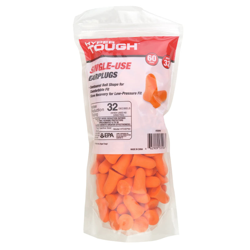 Hyper Tough 120 Single-USE EARPLUGS NRR 32dB Noise Reduction Foam Ear Plugs, Bright Orange
