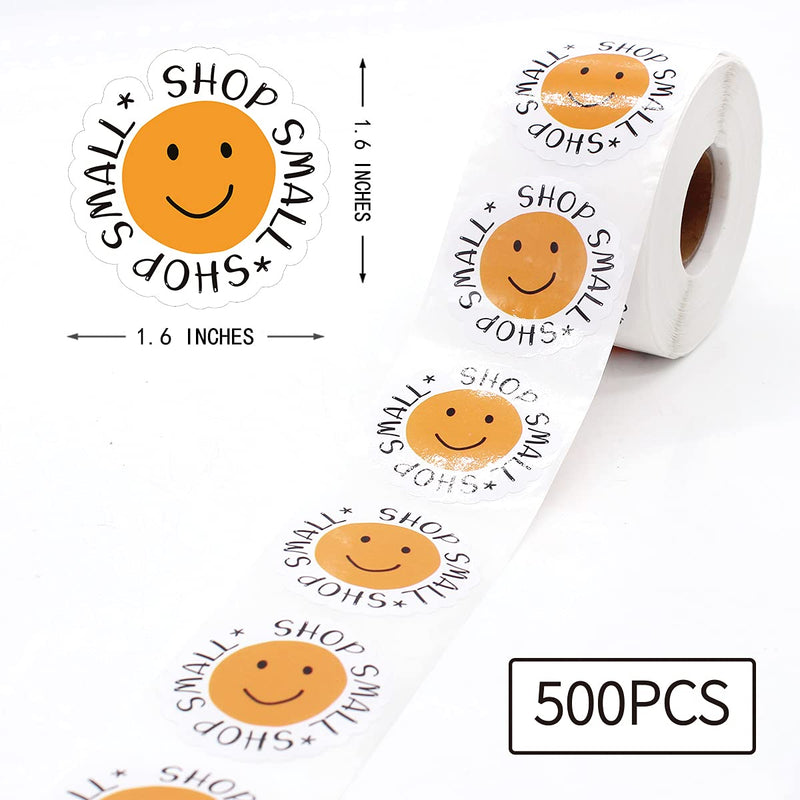 Littlefa 1.5” Shop Small with Smiling Face Design Stickers,Thank You Stickers,Bakeries Stickers,Handmade Stickers,Small Business Stickers, Envelopes Stickers, Gift Bags Packaging 500 PCS