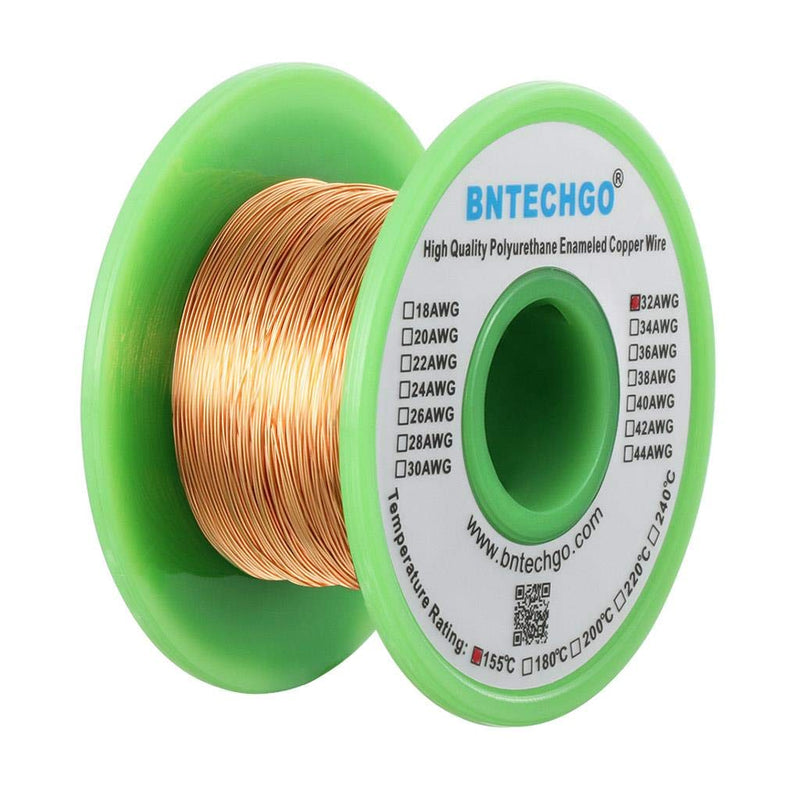 BNTECHGO 32 AWG Magnet Wire - Enameled Copper Wire - Enameled Magnet Winding Wire - 4 oz - 0.0078" Diameter 1 Spool Coil Natural Temperature Rating 155℃ Widely Used for Transformers Inductors 32 gauge enameled magnet wire 4 oz natural 4 oz