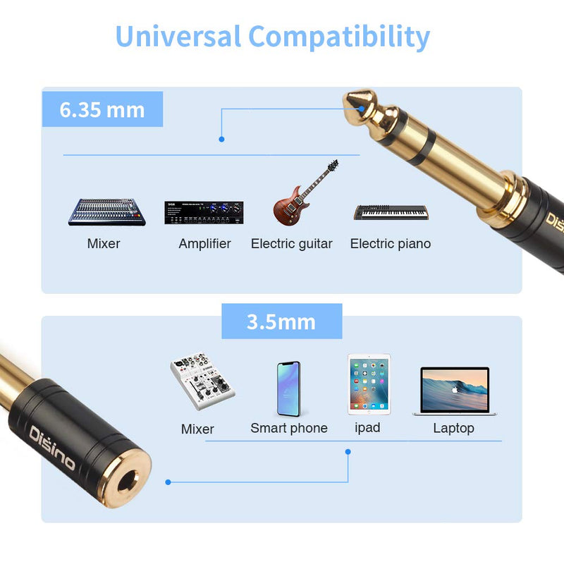 DISINO 1/4" to 3.5mm Stereo Headphones Adapter, New Upgrade Gold-Plated Pure Copper Mini Jack 1/8'' Female to 1/4'' Male Jack Plug Stereo Adapter for Headphone, Amp Adapte, Black - 1 Pack 635TRSM-35F-1P