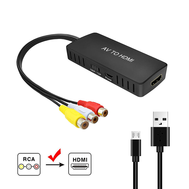 RCA to HDMI Converter, RuiPuo Composite to HDMI Adapter Support 1080P, PAL/NTSC Compatible with WII, WII U, PS one, PS2, PS3, STB, Xbox, VHS, VCR, Blue-Ray DVD,HDM Capture Card (RCA TO HDMI Converter)