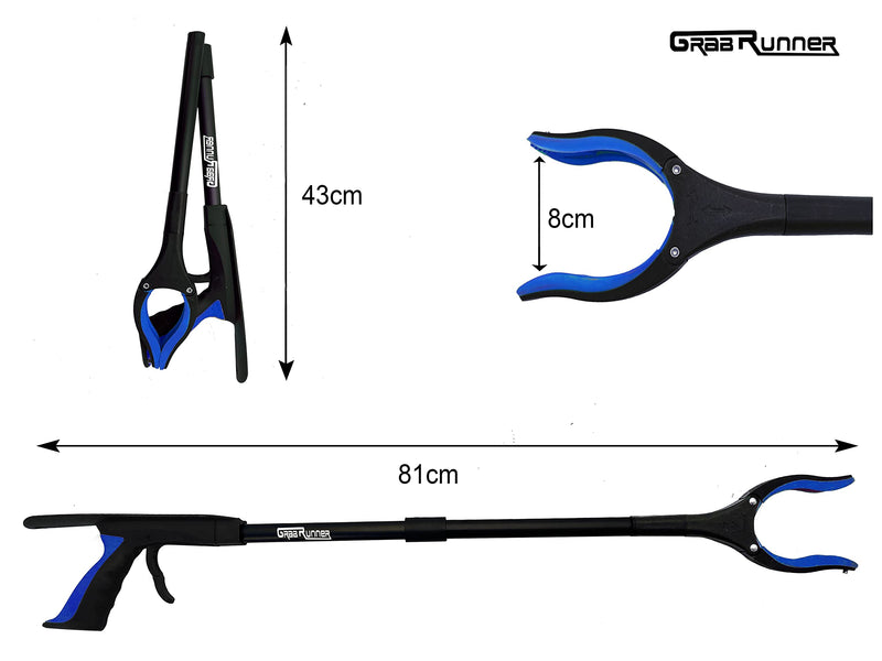 GrabRunner Deluxe Reacher Grabber with Shoehorn for Elderly,32 Inch Foldable Trash Picker Grabber with Shoehorn and Strong Magnetic, 90° Rotating Head Grabber Tool(Blue) Blue