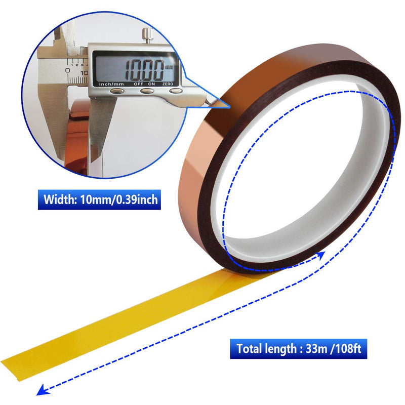 4 Rolls 10mm x33m (108ft) High Temperature Heat Resistant Tape Heat Transfer Tape for Heat Sublimation Press No Residue and Heat Transfer Vinyl