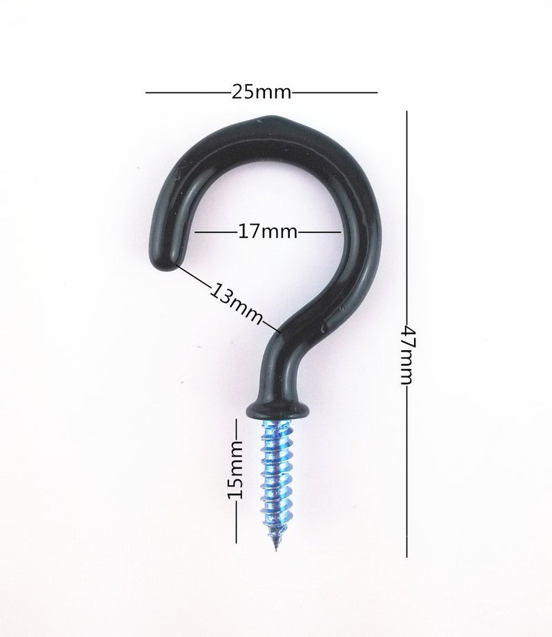 Yueton 50pcs Vinyl Coated Screw-in Ceiling Hooks Cup Hooks (Black) Black