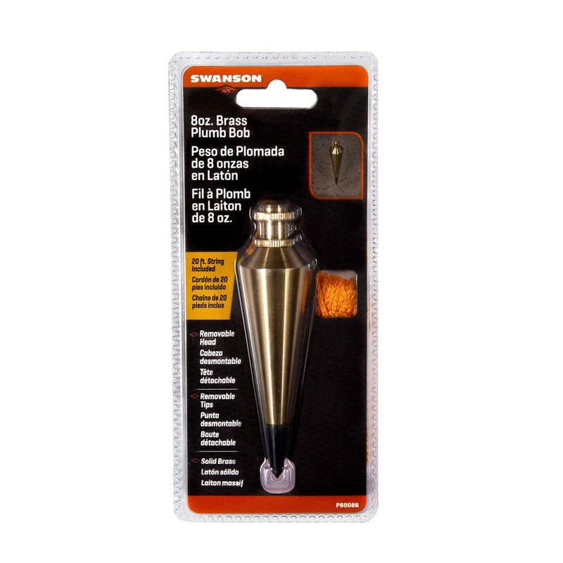 Swanson Tool Co PB008B 8 ounce Brass Plumb Bob with String 8oz