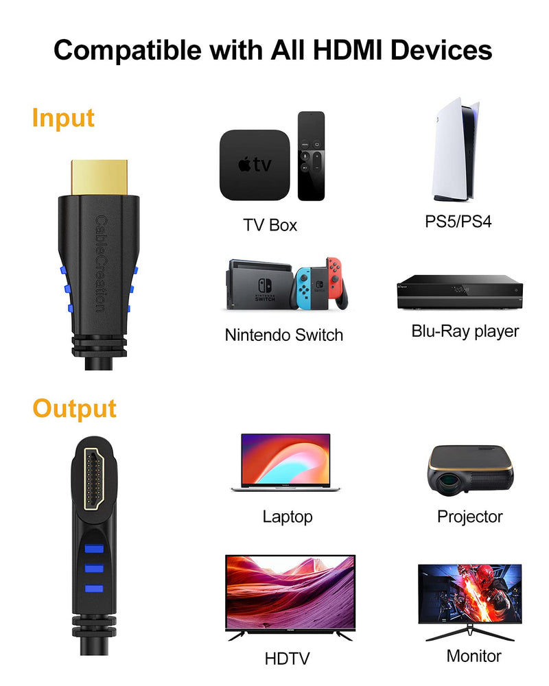 HDMI Cable, CableCreation 6 Feet Right Angle 270 Degree Vertical Right 4K HDMI 2.0 Cable, Support 4K Ultra HD, 3D Video, Ethernet, Audio Return Channel, Black 6ft