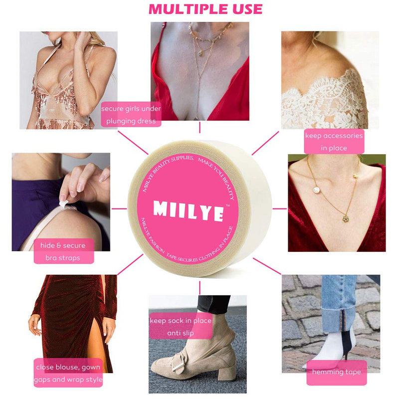 MIILYE Double Sided Skin Tape, Body and Clothing Friendly Self-Adhesive Tape to Keep Fashion Dress/Fabric in Place, 1 in x 29 ft