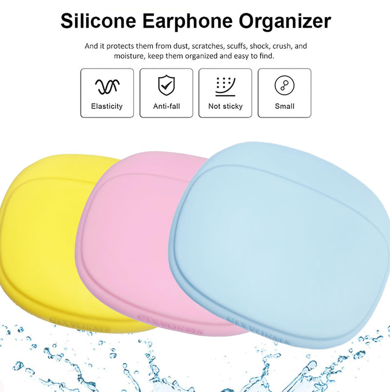 CIXVOEMK Silicone Headphone Organizer - Data Cable Organizer - Mini Key Organizer - Wired Headphone Organizer (Yellow-Pink-Blue-3PCS) Yellow-Pink-Blue