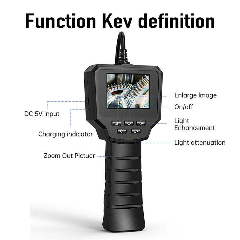 Endoscope camera with light, QIMIC industrial endoscope 1440P HD inspection camera sewer camera pipe camera with 6 LEDs, 2.4" IPS screen IP67 waterproof, semi-rigid cable 16.4FT, 2600mAh battery 5M