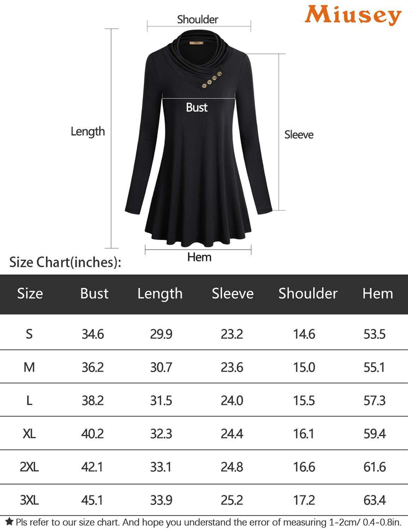 Miusey Women's Long Sleeve Cowl Neck Form Fitting Casual Tunic Top Blouse Black Small