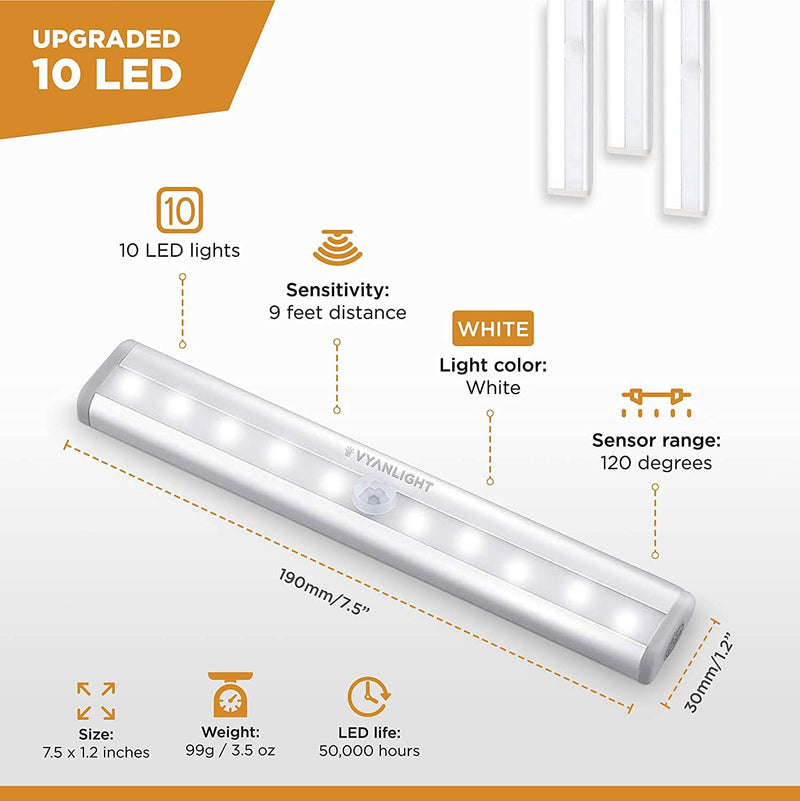 LED Closet Light Motion Activated, Under Cabinet Lights, Homelife Motion Sensor LED Lights, Stick-on Anywhere Battery Operated 10 LED Motion Sensor Night Light for Closet Hallway Stairway (4 Pack)