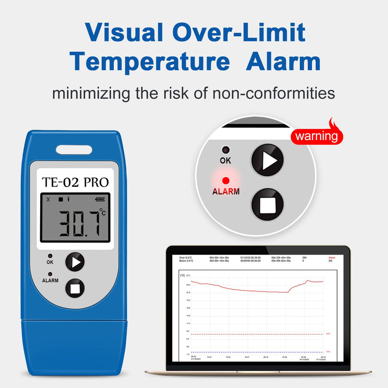 ThermElc temperature logger with automatic CSV and PDF reports, comparison of data from multiple devices, monitoring of cold and deep-freeze storage with calibration certificate data logger 21CFR Part 11 1 TE-02