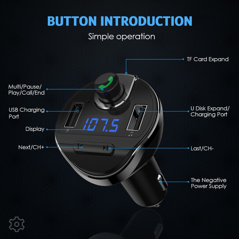Criacr (Upgraded Version) Bluetooth FM Transmitter for Car, Dual USB Charging Ports & HI-FI Stereo Sound Wireless Radio Adapter Music Player Kit with Hands-Free Calling, Compatible for All Smartphones Black