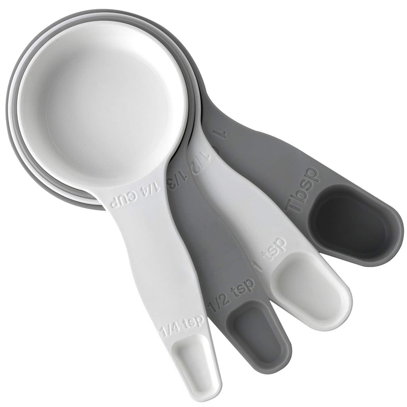 Storage Theory 4 Piece set of 2-in-1 Combo Measuring Cup & Spoon Kitchen Tools, White/Grey White/Gray Mixed