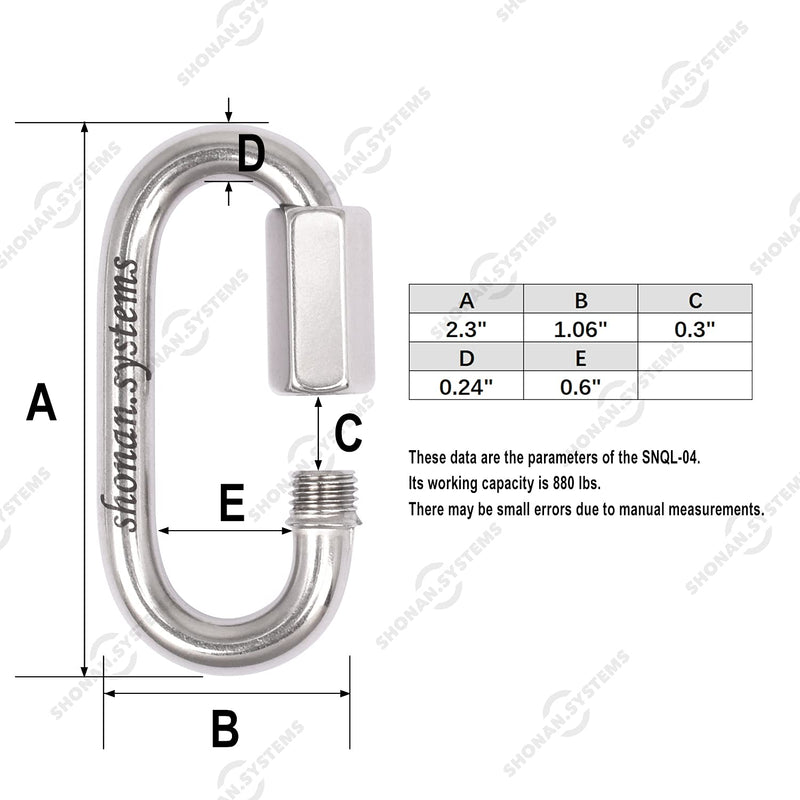 SHONAN 2.3 Inch Stainless Steel Chain Quick Links- 5 Pack 1/4" Locking Carabiners, Chain Hooks, Twist Key Ring Screw Chain Link, 880 Lbs Capacity 2.3 Inch, 5 Pack