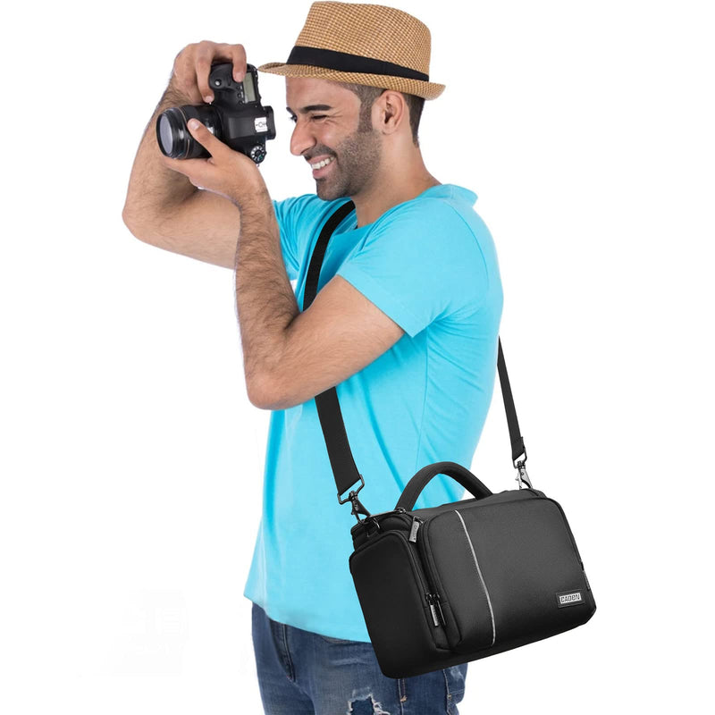 CADeN Compact Camera Shoulder Crossbody Bag Case Compatible for Nikon, Canon, Sony SLR/DSLR Mirrorless Cameras and Lenses Waterproof (Large, 2.0 Black) Large