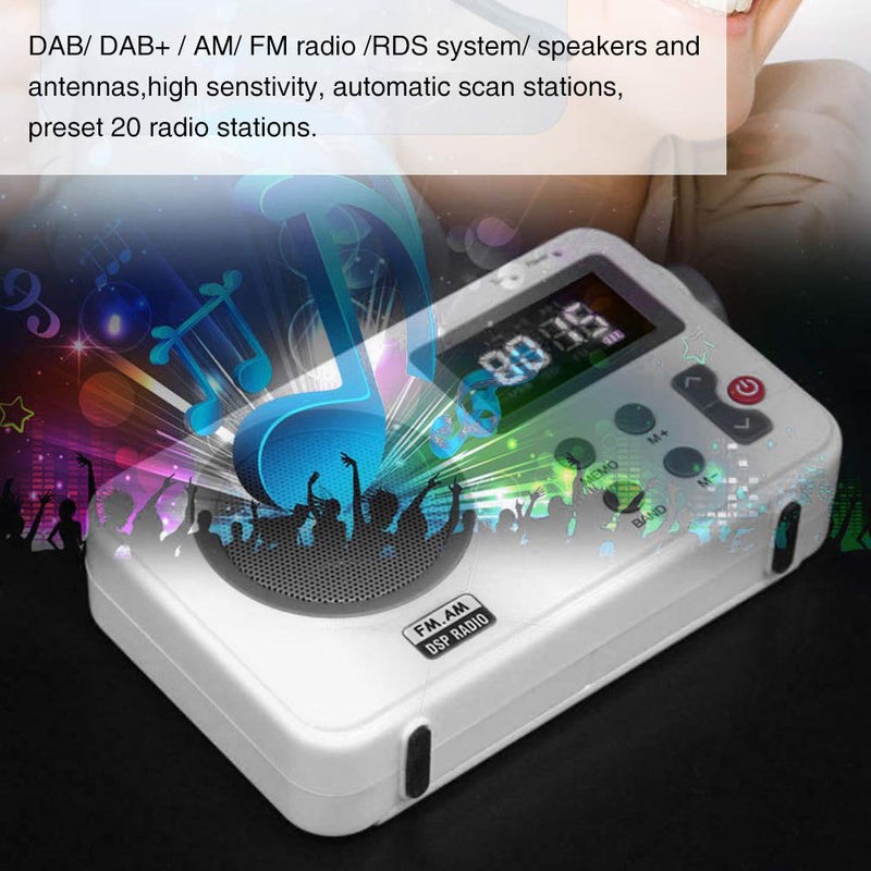 Shower Radio Speaker, Portable LCD Display Stereo Radio with AM/FM Radio/RDS System Long Playback Time Radio with Preset 20 Radio Stations for Bathroom, Hot Tub, Outdoor(White) white