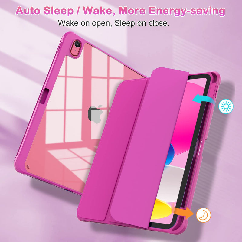 OKP for New iPad 10th Generation Case 2022, ipad 10.9 inch Case with Trifold Stand, Auto Wake/Sleep, ipad 10 gen Protective Cover with Slim Lightweight Clear PC Back Shell for Women Men, Rose Red