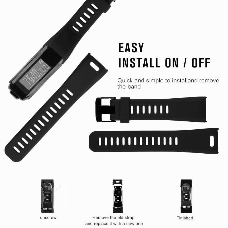Wizvv Compatible Bands Replacement for Garmin Vivosmart HR, With Metal Buckle Fitness Wristband Strap (8 Colors) Black Regular