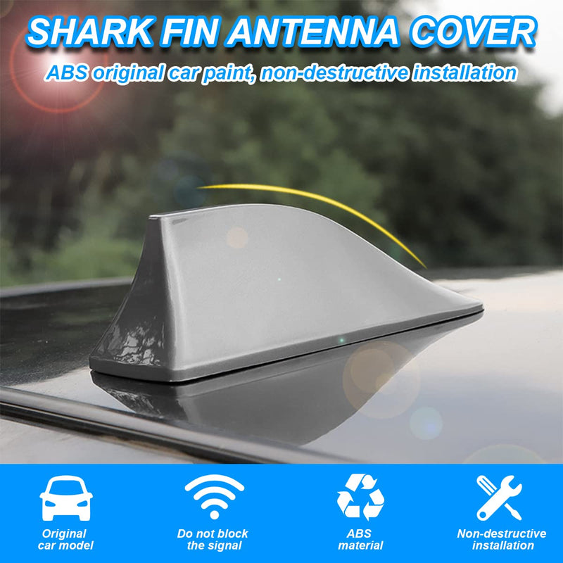 Shark Fin Aerial Antenna for Car Roof, Automotive Top Roof AM/FM Radio Signal Base Cover, Vehicle Shark Fin Shape Decor with Adhesive Tape, Car Accessories Universal for Trucks, SUV, Van (Silver) Silver
